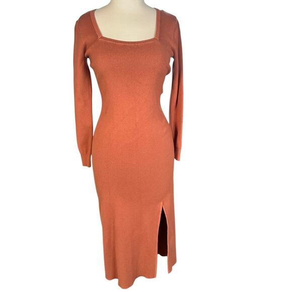 Rachel Zoe Midi Brown Sweater Dress Slit on the Leg Body Con Size Small Stretch - Picture 5 of 11